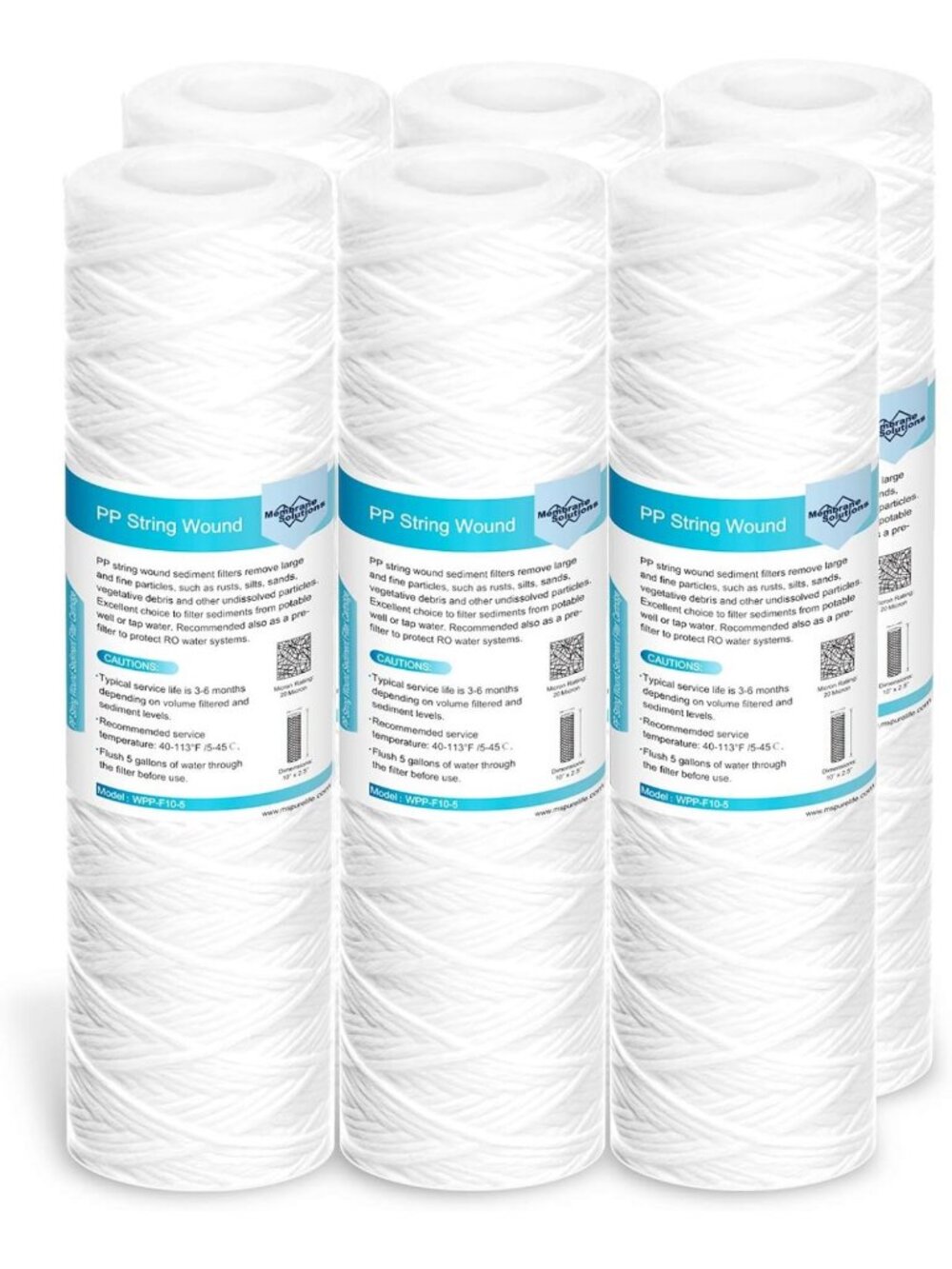 20 Micron 10"x2.5" String Wound Whole House Water Filter - Clean Water Solution